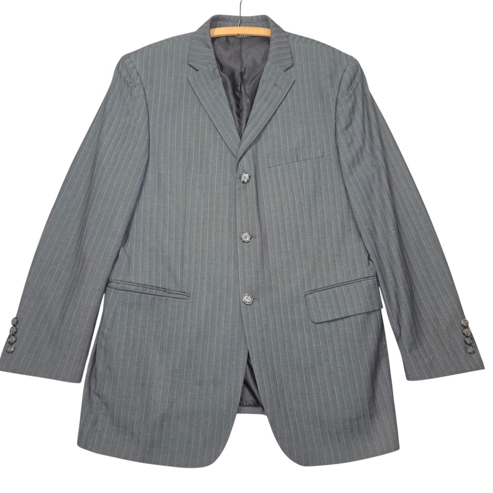 Angelo Rossi Microtech Performance Stretch Pinstripe Suit Jacket Grey Sz 42R